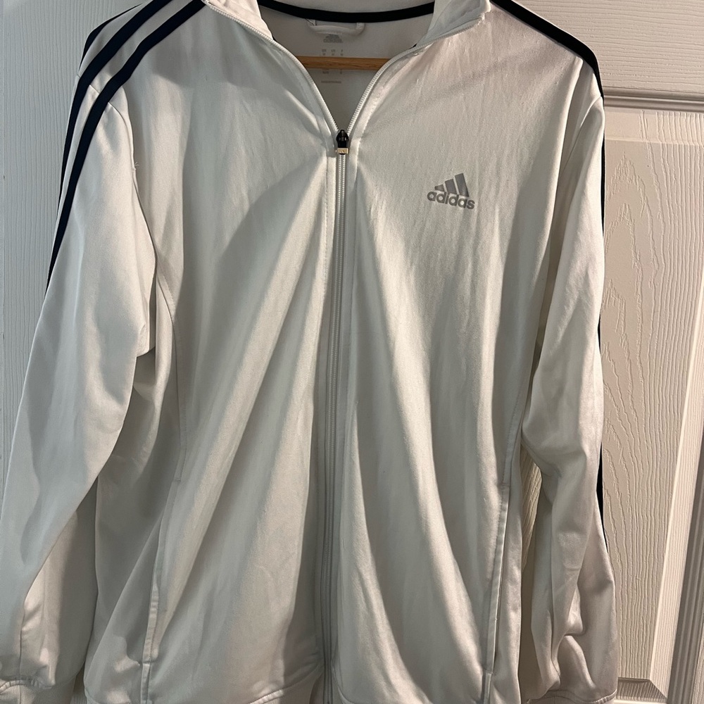 Men’s Adidas White‎ Jacket with Black Stripe Accents